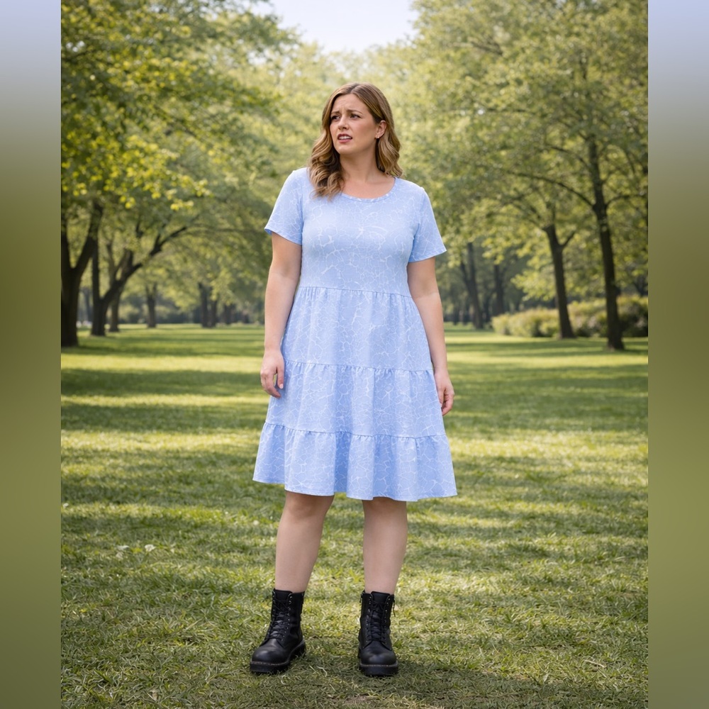 LOFT Blue Tiered Babydoll Dress Large | Flowy Casual w/pockets Spring Summer